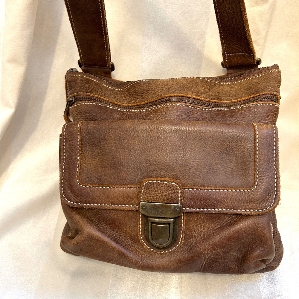 Roots Tan Leather Crossbody Bag